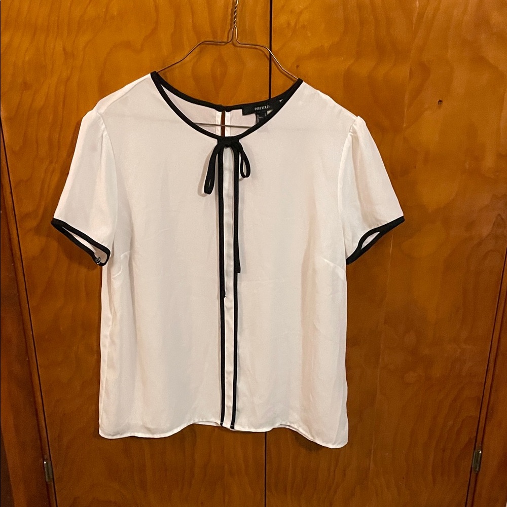 Forever 21 Black-Trimmed White Blouse